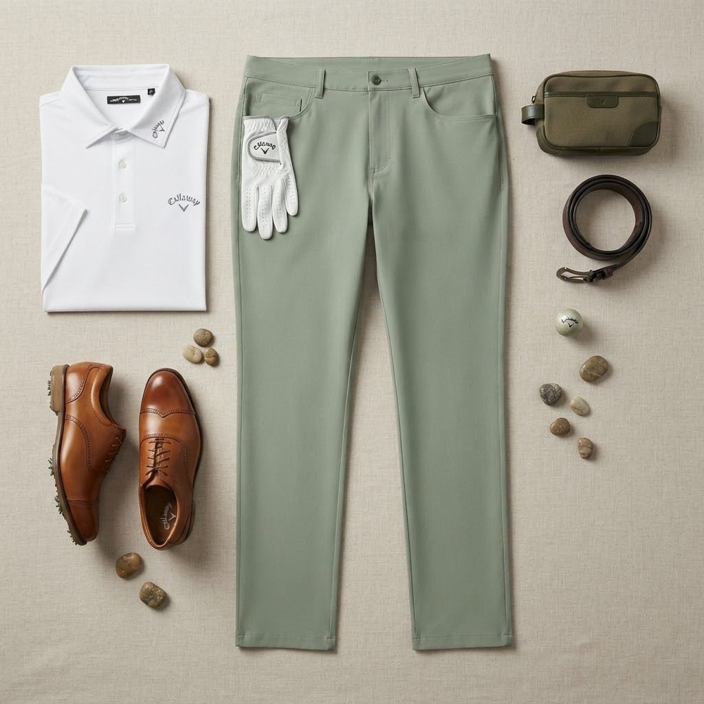 Callaway Mens Golf Pants 38x32 Sage Green Performance Stretch Textured Trousers